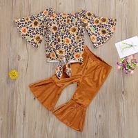 baby girls outfit set small and medium sized girls spring and autumn new horn flower long sleeved pants two pieces set
