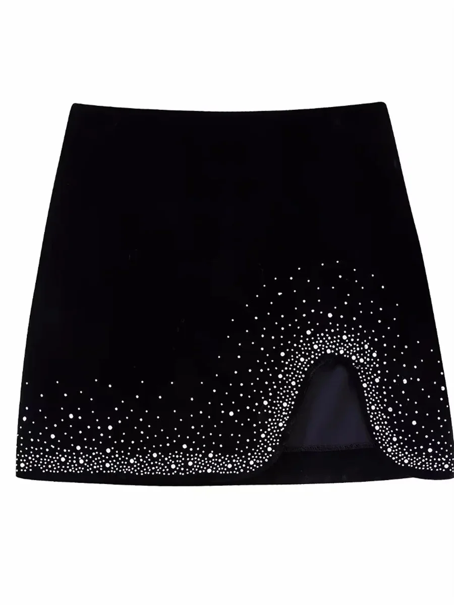 

Women Fashion Sequined Velvet Slim Mini Skirts 2022 New Zipper Fly Asymmetrical Elegant Sexy Female Falda
