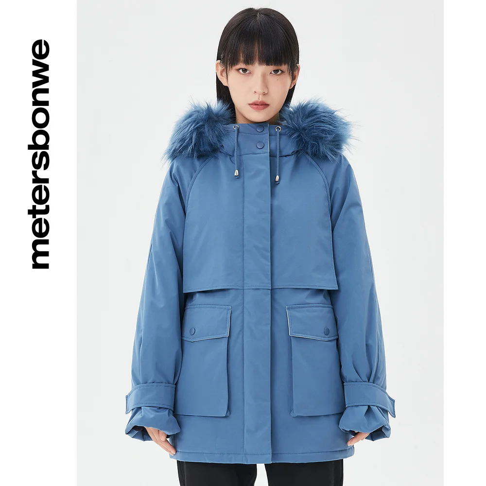 Metersbonwe Hooded Down Jacket Women Thick Winter Coat Female Long Preppy Cocoon Down Jacket Outerwear Warm Jackets Raccoon