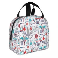 a lot of medical things insulated lunch bags print food case cooler warm bento box for kids lunch box for school