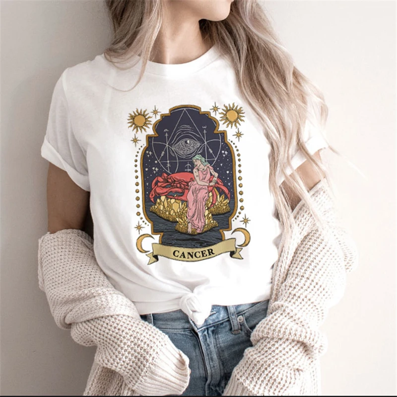 Fashion The Moon Tarot Card Print  T-shirt Aesthtic Crescent Sun and Moon Graphic Tee Top Women Retro Witch Gothic Tshirt Women