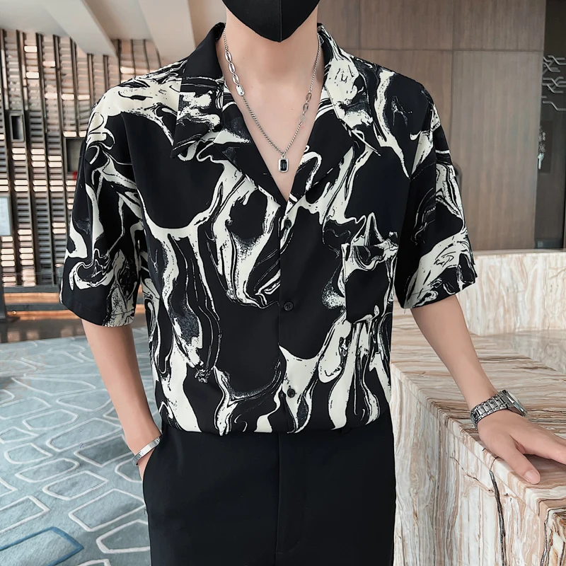 Fashion Printed Shirts Men 2022 Summer Short Sleeve Casual Loose Shirt Large Streetwear Social Oversized Lapel Tops Men Clothing