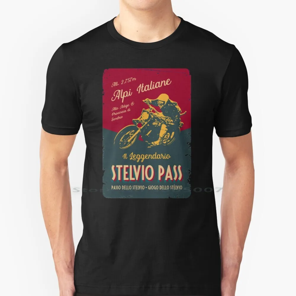 

Stelvio Pass Retro Motorcycle T Shirt 100% Cotton Motorcycle Alps Italy Motorbike Dangerous Roads Touring Dolomites Dolomiti