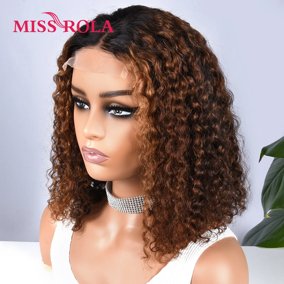 Miss Rola Water Wave 4*4 Lace Closure Human Hair Highlight Bob Wigs Color 27/33/4 Pre Plucked Brazilian Remy Curly Hair Wigs