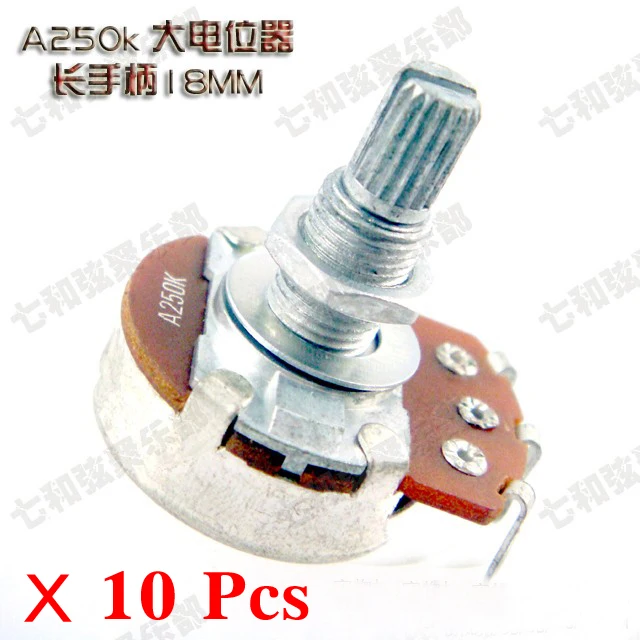 

10 Pcs Full Size long Split shaft 18mm A250K ELectric Guitar Bass Volume Tone Pots Potentiometer Guitar part