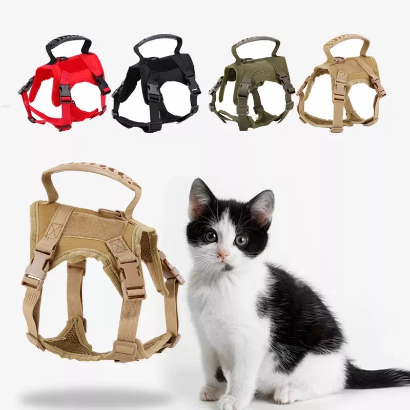 

Military Tactical Cat Dog Harness Vest Collar Nylon 600D MOLLE Breathable Adjustable Chest Strap Training Walking Safety Puppy