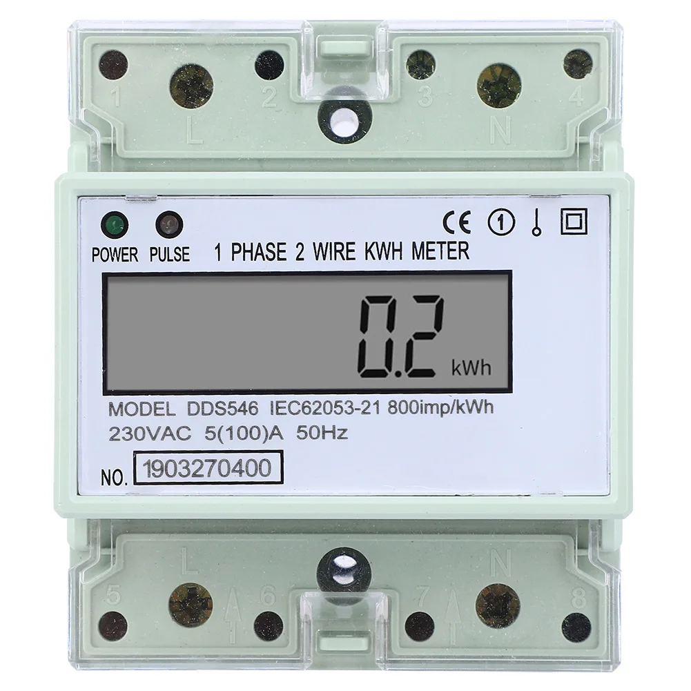

Single Phase 5-100A 230VAC Energy Meter DIN Rail Digital LCD Electric Power Consumption Meter