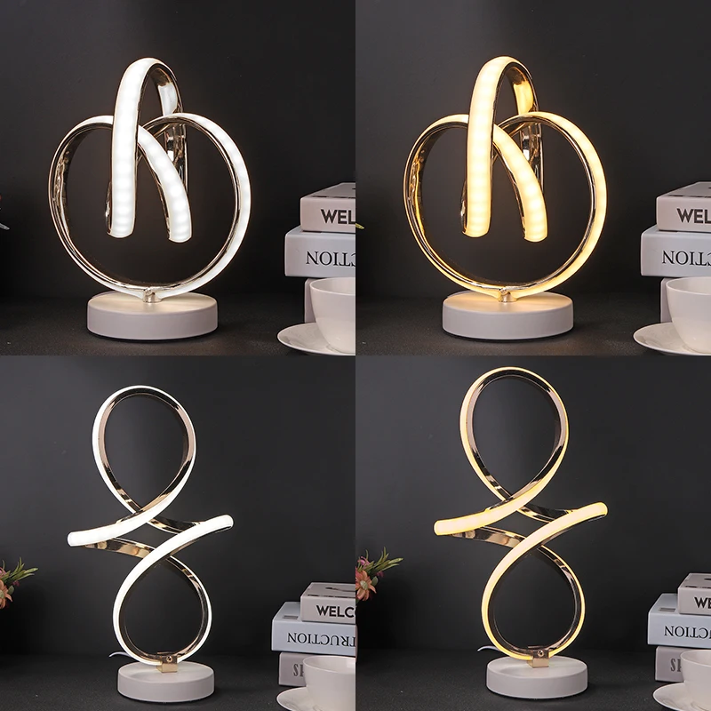 

Modern Minimalist Table Lamp LED Spiral Lamp Acryl Desk Lamp USB Bedroom Night Light Living Room Home Lighting EU UK Plug