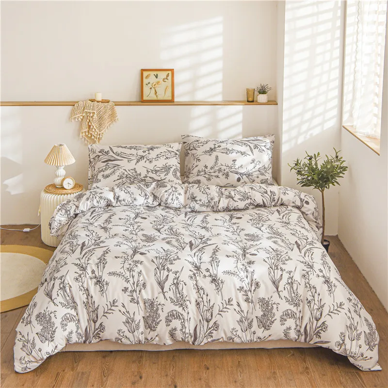 

Комплект постельного белья Bonenjoy с цветочным принтом, белый комплект с пододеяльником и двойным покрытием, размеры Queen/King