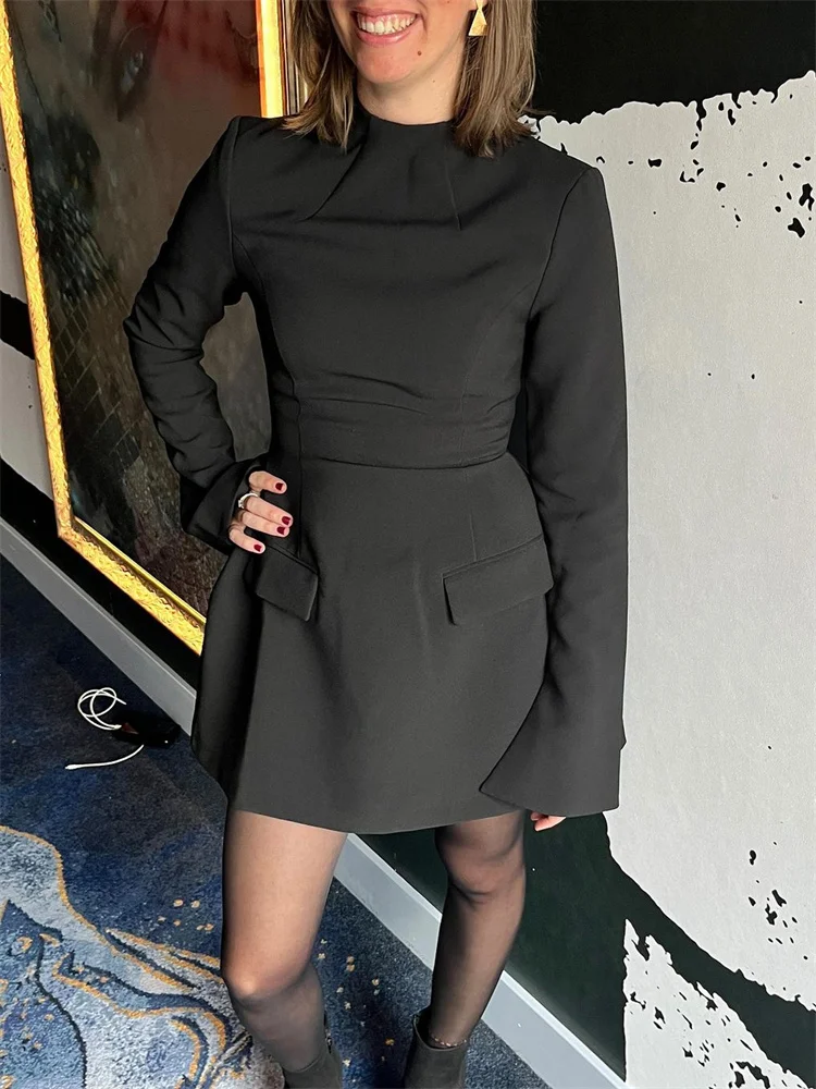 Tossy женское осеннее элегантное мини-платье карманное лоскутное тонкое платье с