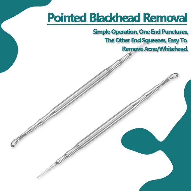 

2Pcs Blackhead Removal Needles Face Skin Care Pore Cleaner Stainless Steel 2-In-1 Acne Extractor Tools