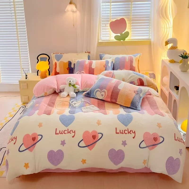 1 шт. зимний пододеяльник размер Queen/King мультяшный стиль пушистый коралловый флис