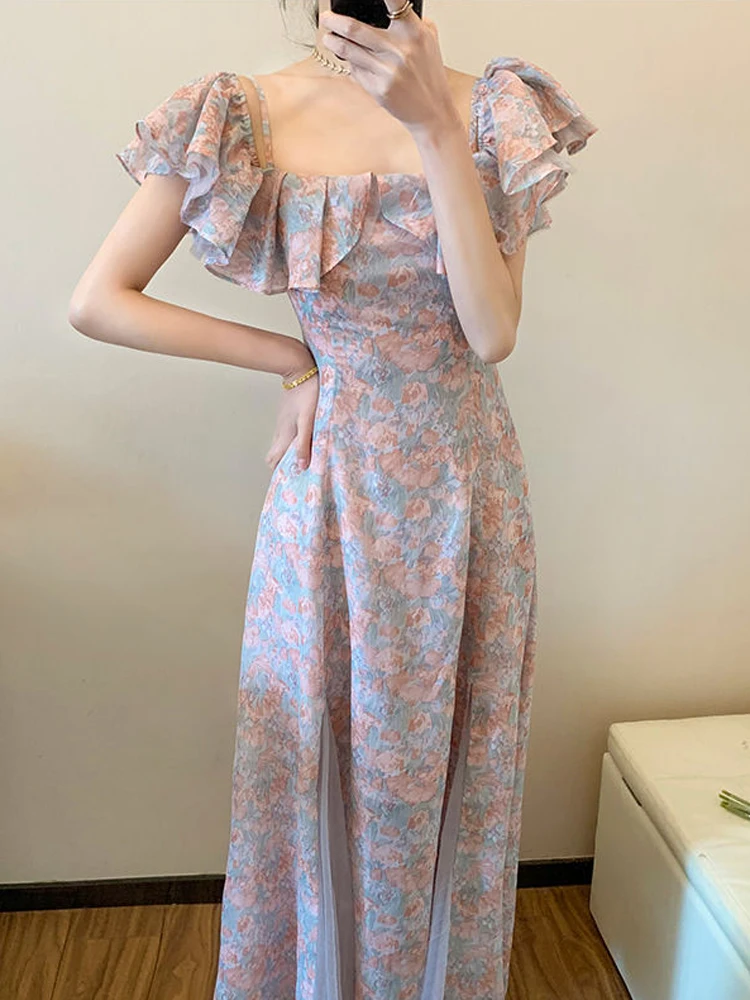 Женское шифоновое платье на бретельках элегантное Сетчатое без бретелек с