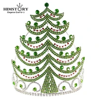 himstory full rhinestones christmas green tree shape hair crown festival head tiaras jewelries accessories