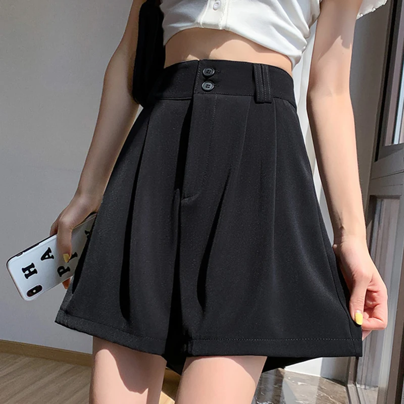 Green Shorts Women 2023 Summer Korean Fashion High Waist Wide Leg Loose Straight Office Ladies Suit Shorts Femme Ropa De Mujer