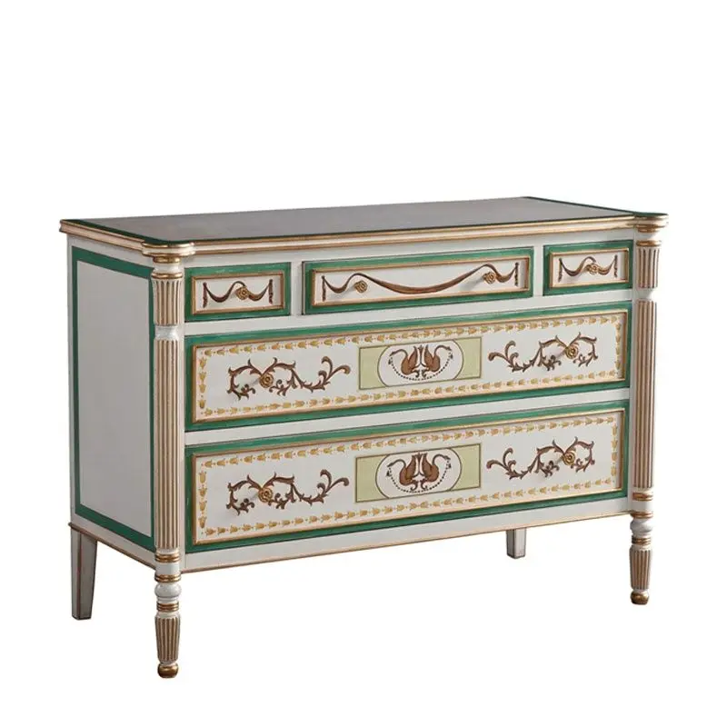 

European neo-classical retro hand-painted 1.22m gray-white painted solid wood porch cabinet luxury