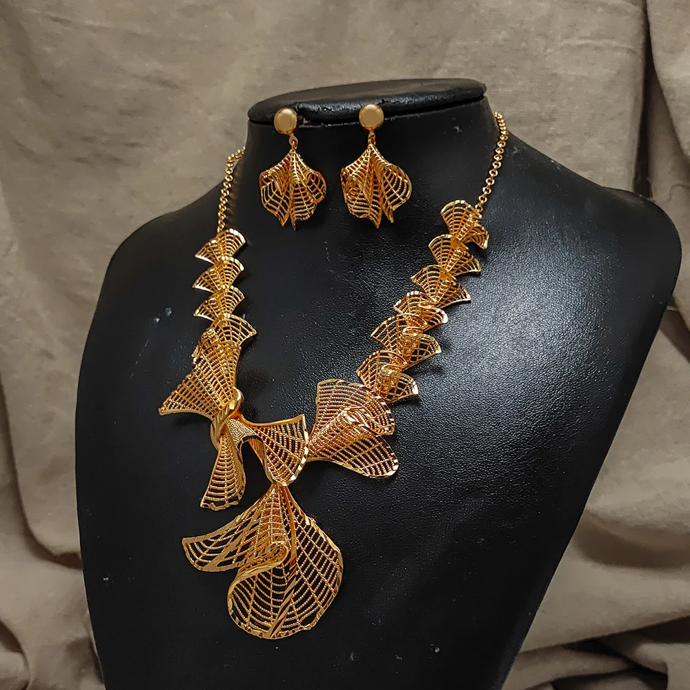 

India Trendy Necklace&Earrings Bracelet Jewelry Set For Women Gold Color /Copper Jewelry Ethiopian Bridal Wedding/Party Gifts