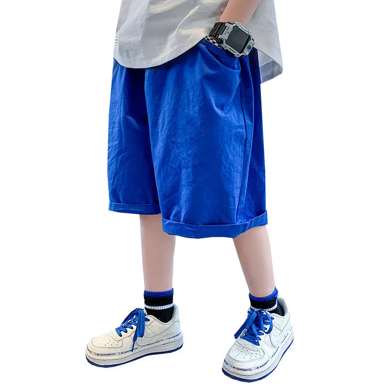 

Loose Style Children's Summer Shorts for Teenage Boys Above Knee Sports Pants Kids Casual Cotton-Shorts Black White Blue Khaki