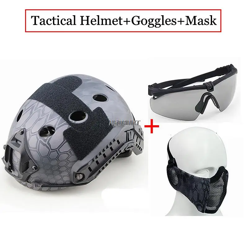 Tactical PJ Fast Helmet With UV Protection Glasses and Half Face Mask For Outdoor Airsoft Paintball Hunting War Game Motorcycle