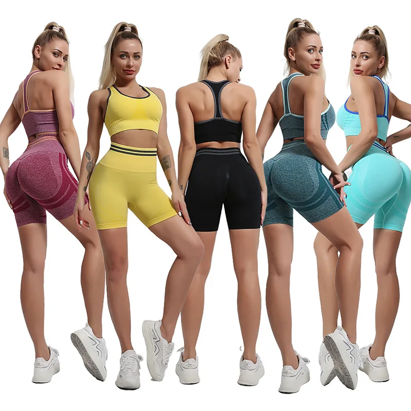

2022 Ombre Seamless 2 Piece Set Women Suit Gym Workout Clothes Sport Bra Fitness Crop Top And Scrunch Butt Leggings Yoga Set