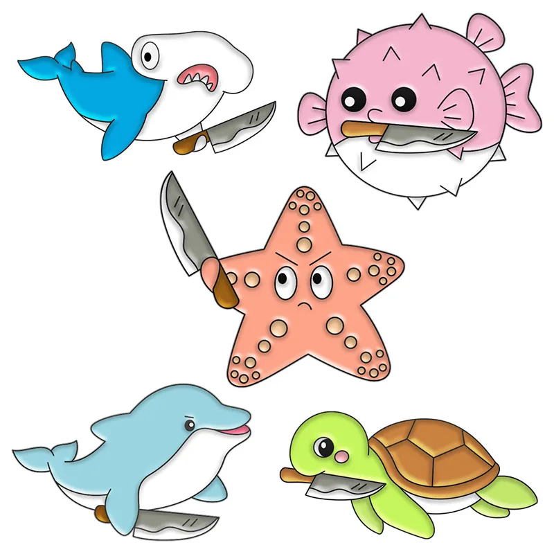 

Marine Animals With Knife Pins Starfish Puffer Turtle Whale Pins Accessories Clothing Backpack Brooch Enamel Lapel Pin Wholesale