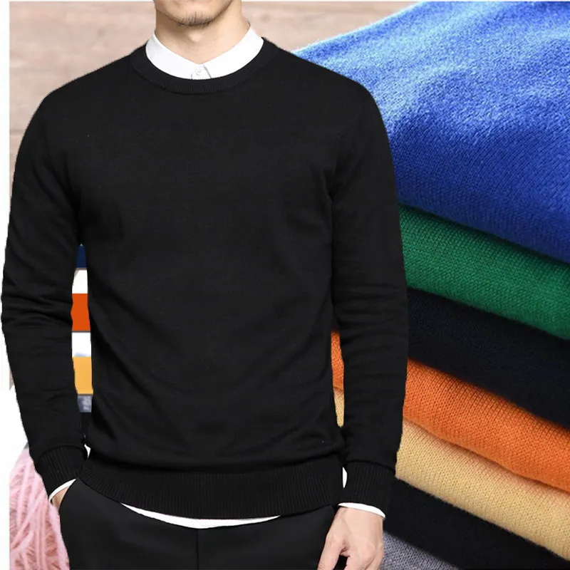 

High-quality 100% Cotton Sweater Mens Pullover O-Neck Slim Fit Jumpers Knitting Spring Autumn Fit Style Casual Mens Clothes