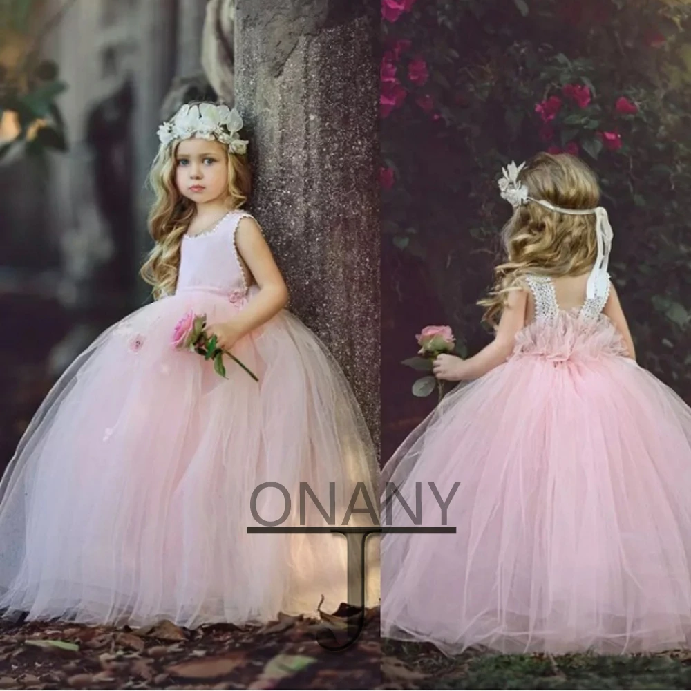 

JONANY Pink Simple Flower Girl Dress Puff A-Line O-Neck Made To Order Birthday Pageant Communion Robe De Demoiselle Baby Party
