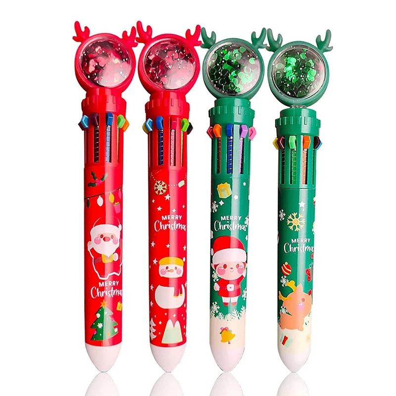 

Рождественские шариковые ручки 10 цветов, выдвижная шариковая ручка нажимного типа, 1 шт. многоцветная маркерная ручка, рождественские подарки