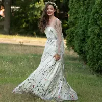 Flower Wedding Dress Long Sleeve Wedding Dress White Bridal Gowns Bohemian Autumn Floor Length With Lining Evening Dresses