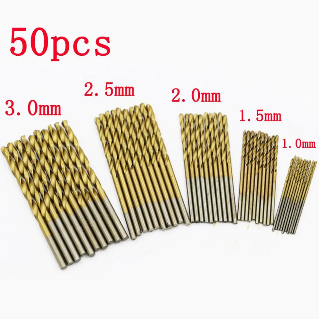 

50pcs Drill Bit HSS Co Steel Titanium Straight Shank Twist Hand Drill 1.0-3.0mm Diamond Glass wood Drilling Bit Coated Tool Kit