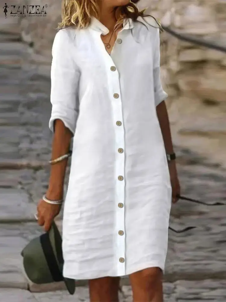 

Платье ZANZEA женское хлопковое свободного покроя, с круглым вырезом и рукавом до локтя