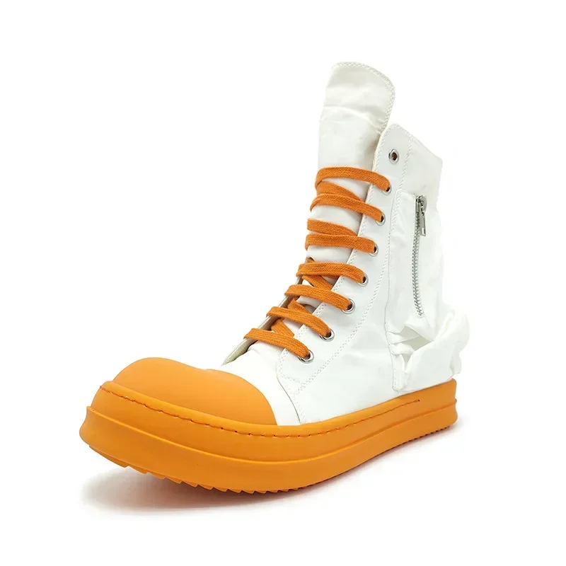 

Дизайнерские оранжево-белые высокие ботинки на толстой подошве для женщин, оранжевые ботинки на платформе