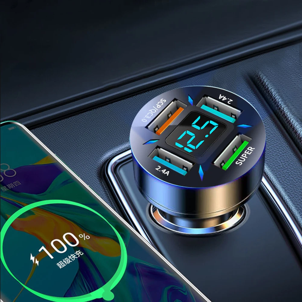

Автомобильное зарядное устройство со светодиодным дисплеем, 4 USB-порта