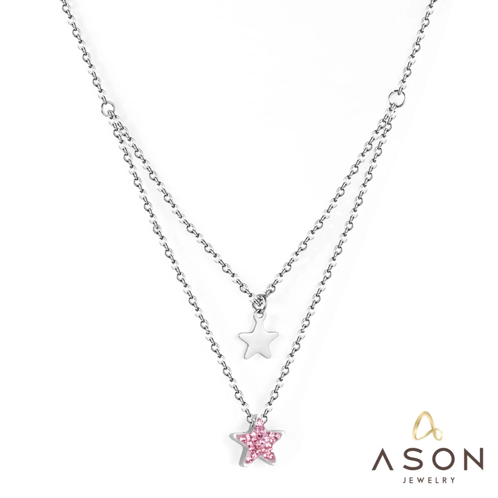 

ASONSTEEL Trendy Star Pendant Double Chain Necklace Stainless Steel Multi-layer Choker for Women Party Gift Jewelry Accessory