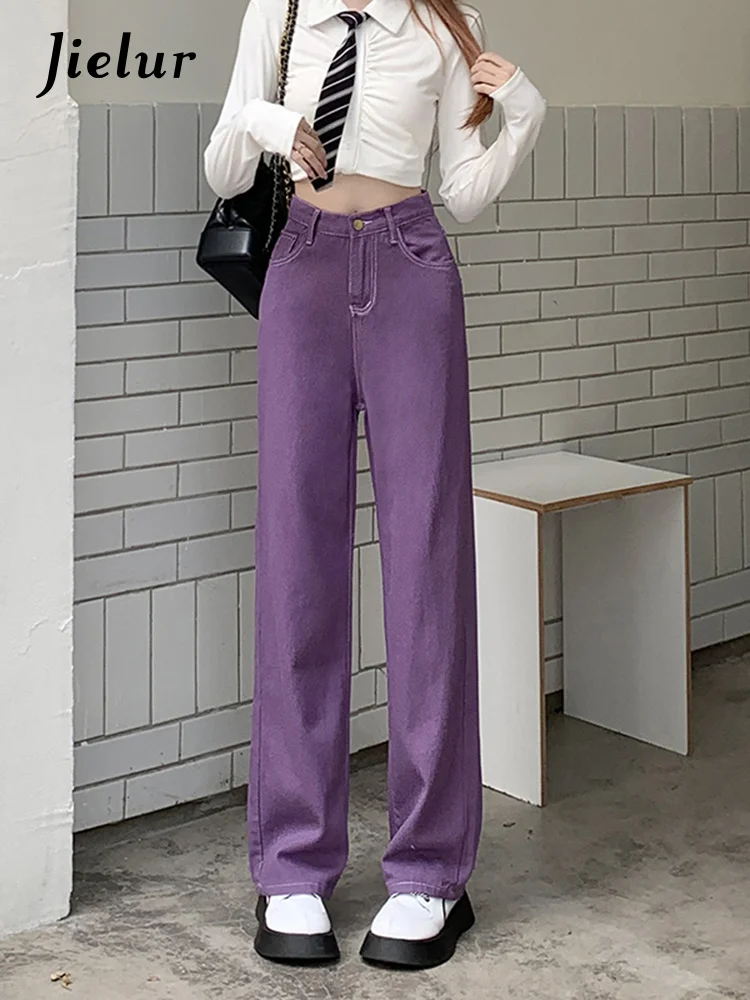 

Женские мешковатые джинсы с высокой талией Y2K, осенние свободные прямые широкие фиолетовые брюки, корейская мода, длинные джинсовые брюки д...