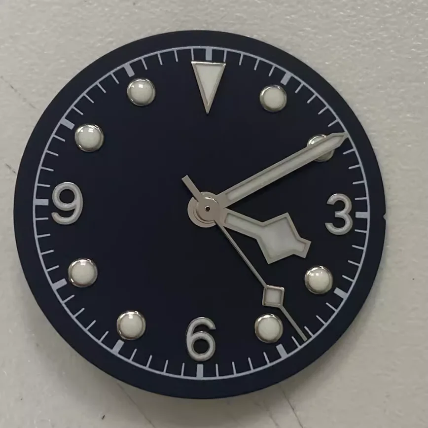 31mm Watch Dial Dial + Hands Rose Gold White Hands Green Luminous Black Dial Fits 2813/8215 Movement Watch Accessories