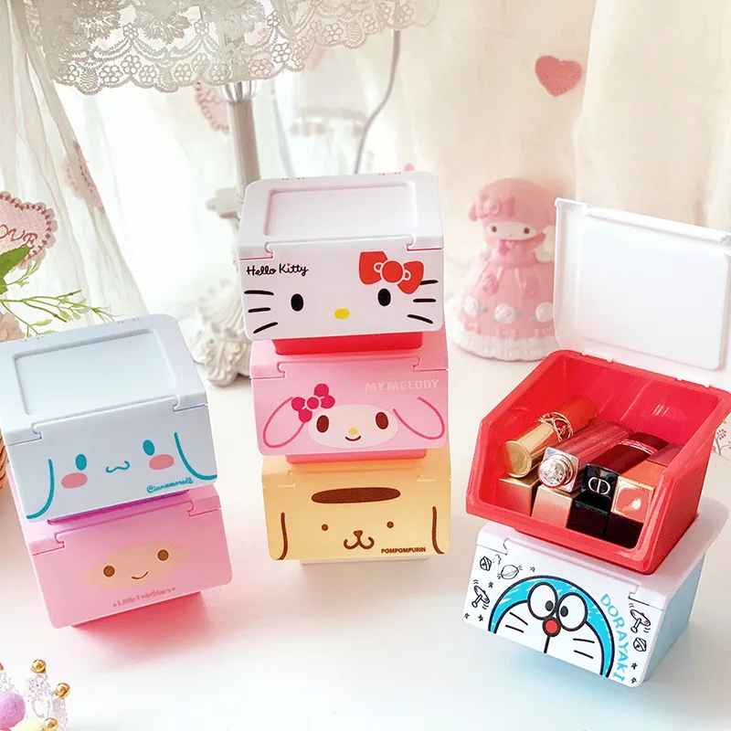 

Kawaii Cute Sanrios Kuromi My Melody Cinnamoroll Flip Storage Box Multi-Layer Accessories Jewelry Desktop Cosmetic Box Girl Gift