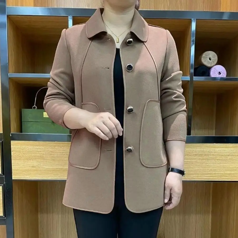 

Women Winter Jacket Stylish Middle-aged Women's Cardigan Jacket Loose Fit Turn-down Collar Solid Coat Autumn/winter for Soft
