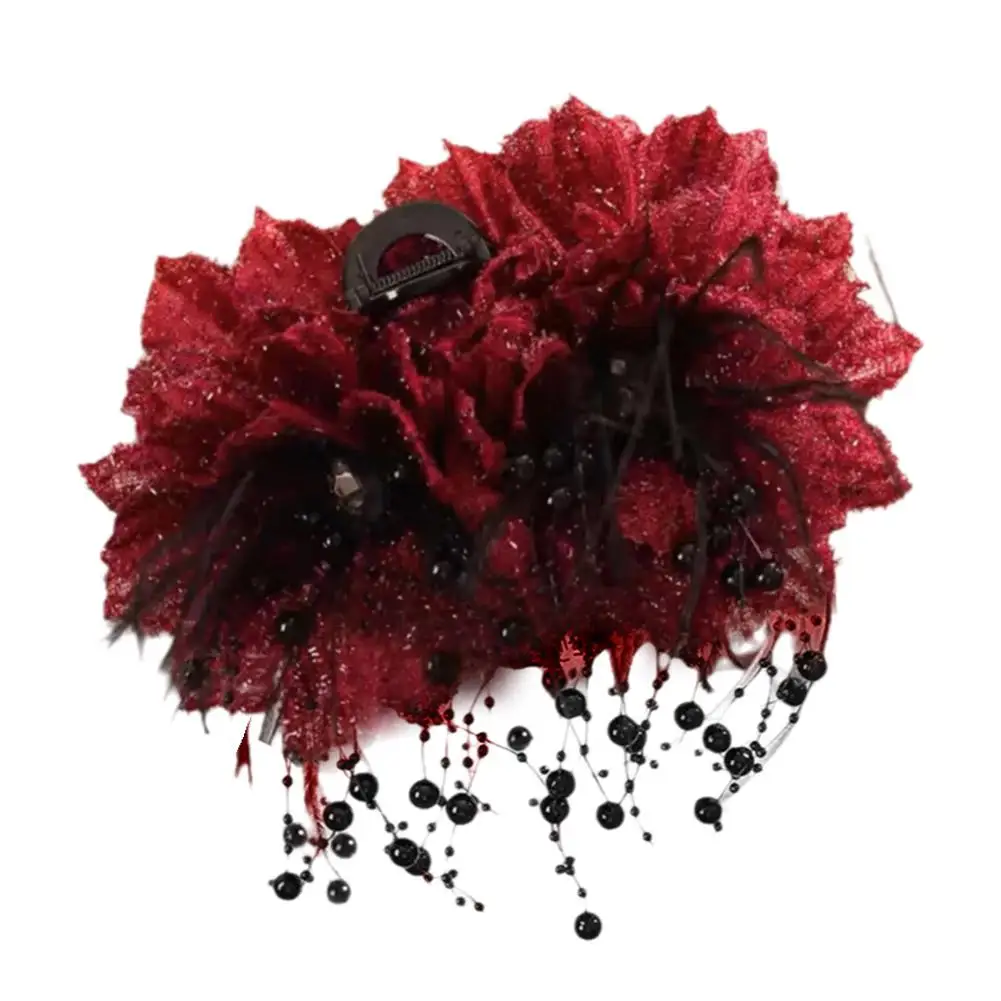 Заколка-краб с перьями пиона