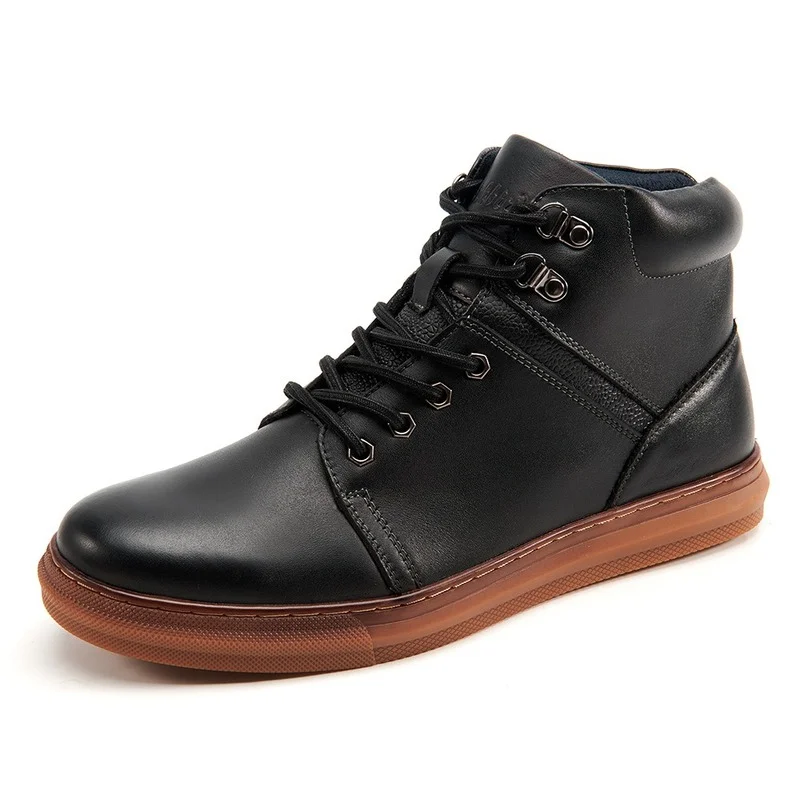 

Autumn/Winter Handmade Boots Leisure Genuine Cowhide Round Head Daily Men's British Martin Boots Brown Leather Snow Boots Men's