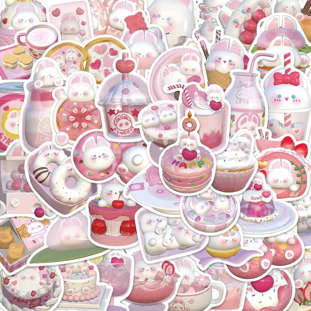 

10/50PCS Pink Girl 3D Pudding Rabbit Sticker for Laptop Skateboard Computer Guitar Kids Cartoon Sticker Decal