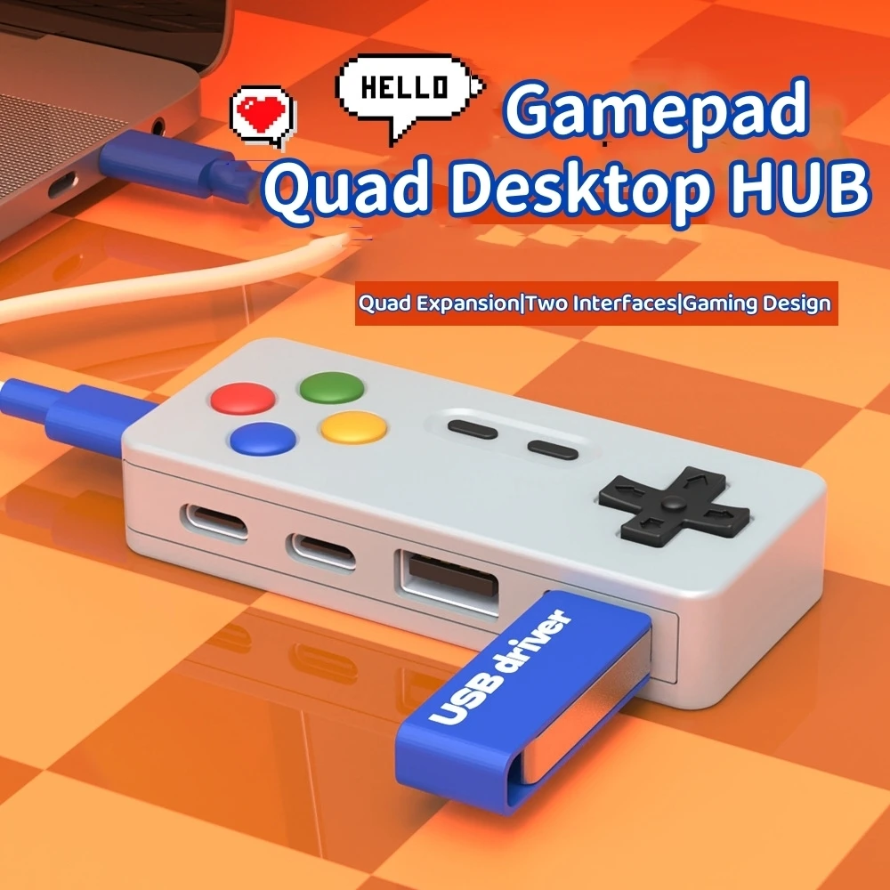 Расширение GamePad Shape Design HUB Мышь Клавиатура Мультяшный USB-конвертер Разъем 4 в 1 Type-C