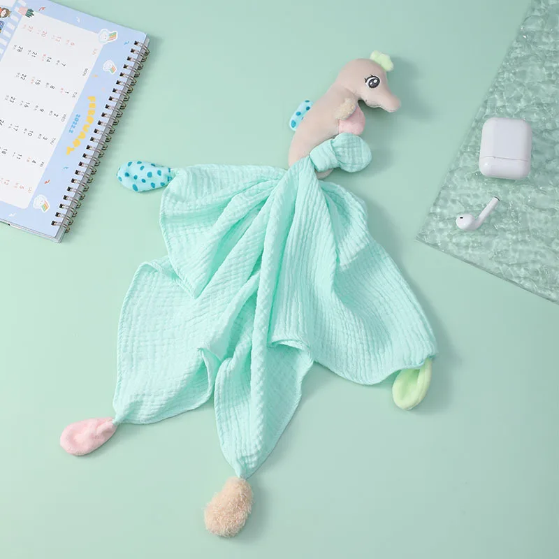 

New Born Soothe Appease Towel Organic Cotton Animals hippocampus Toy Ins Baby Comforter Lovely Muslin Security Blanket 0-1year