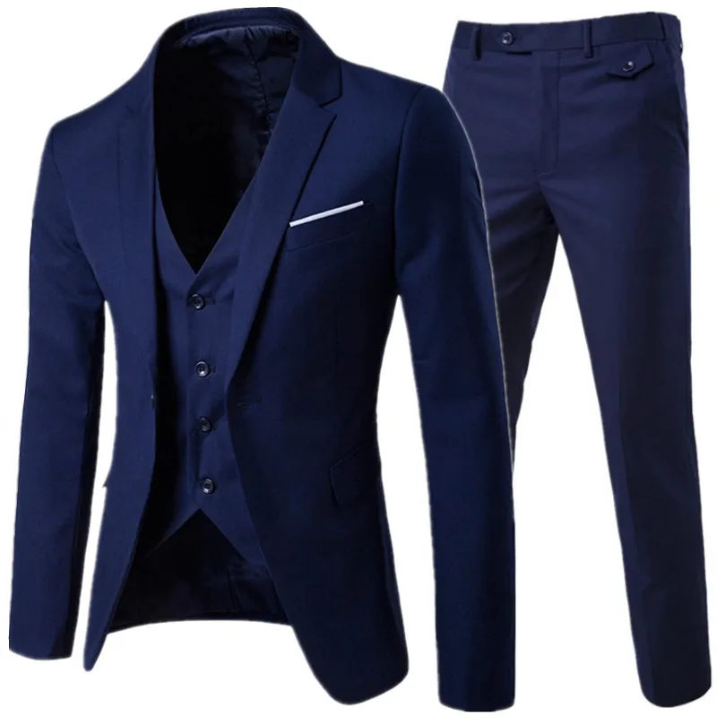 

Blazer Vest Pants Business Gentleman 3 Suit Pieces Sets / Groom Wedding Classic Solid Slim Dress Men High End Jacket Trousers