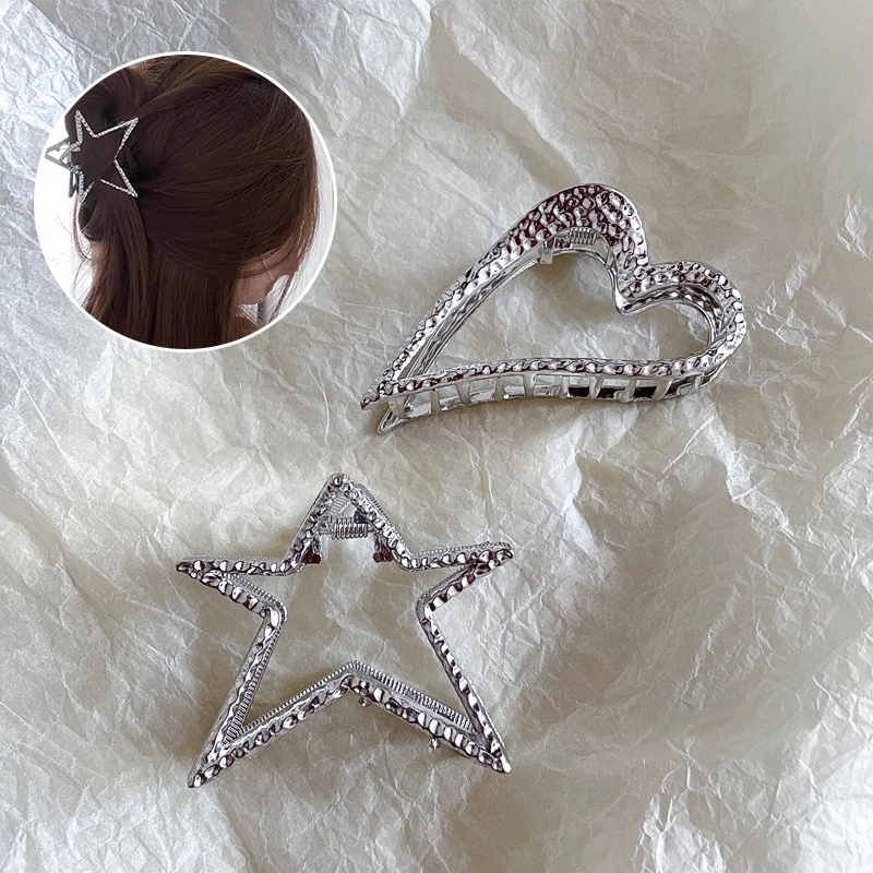 

2023 New Fashion 1 PC Metal Hollow Pentagram Star Hair Claw Aesthetics Y2K Headwear DIY Hair Accessories 2.5in Hair Clamps