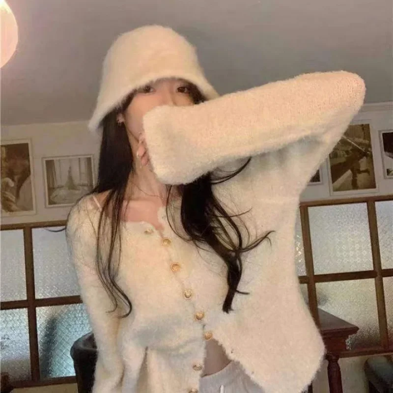 Корейский стиль ленивая мягкая внутренняя одежда свитер в стиле ретро открытый