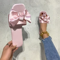 2021 women square toe bow summer slippers woman solid casual flats female comfortable footwear ladies big size shoes