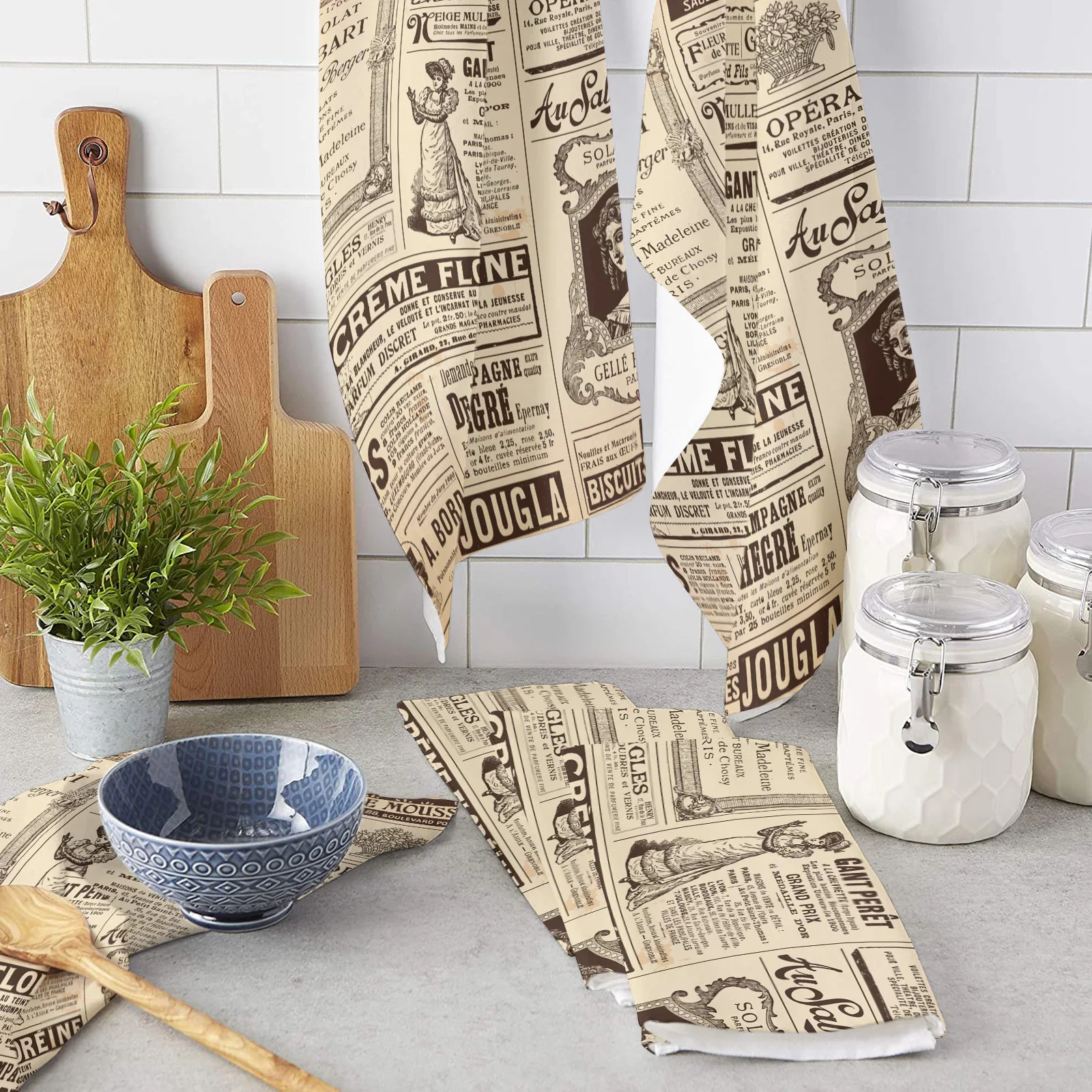 

Newspaper English Letters Retro Kitchen Towel Microfiber Cleaning Cloth Car Wash Towel Absorbent Cleaning Drying Cloth