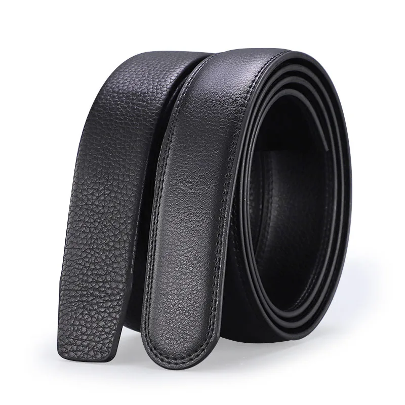 

Men Automatic Buckle Belts No Buckle High Quality 3.5cm Black Leather Strap Male Lychee Pattern Waistband For Jeans Business