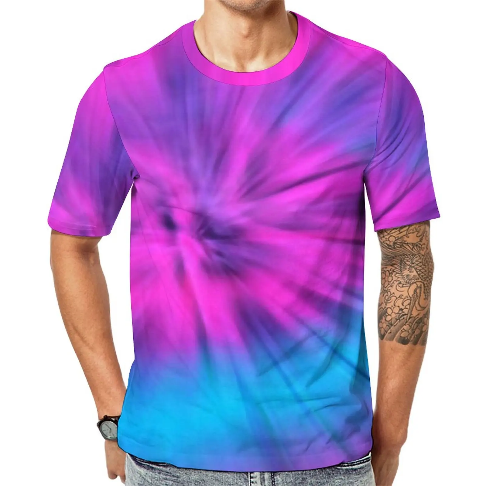 

Радужная футболка Tie Dye, цветущие цветные футболки в уличном стиле, футболка с круглым вырезом в стиле Харадзюку, летняя одежда на заказ, женс...